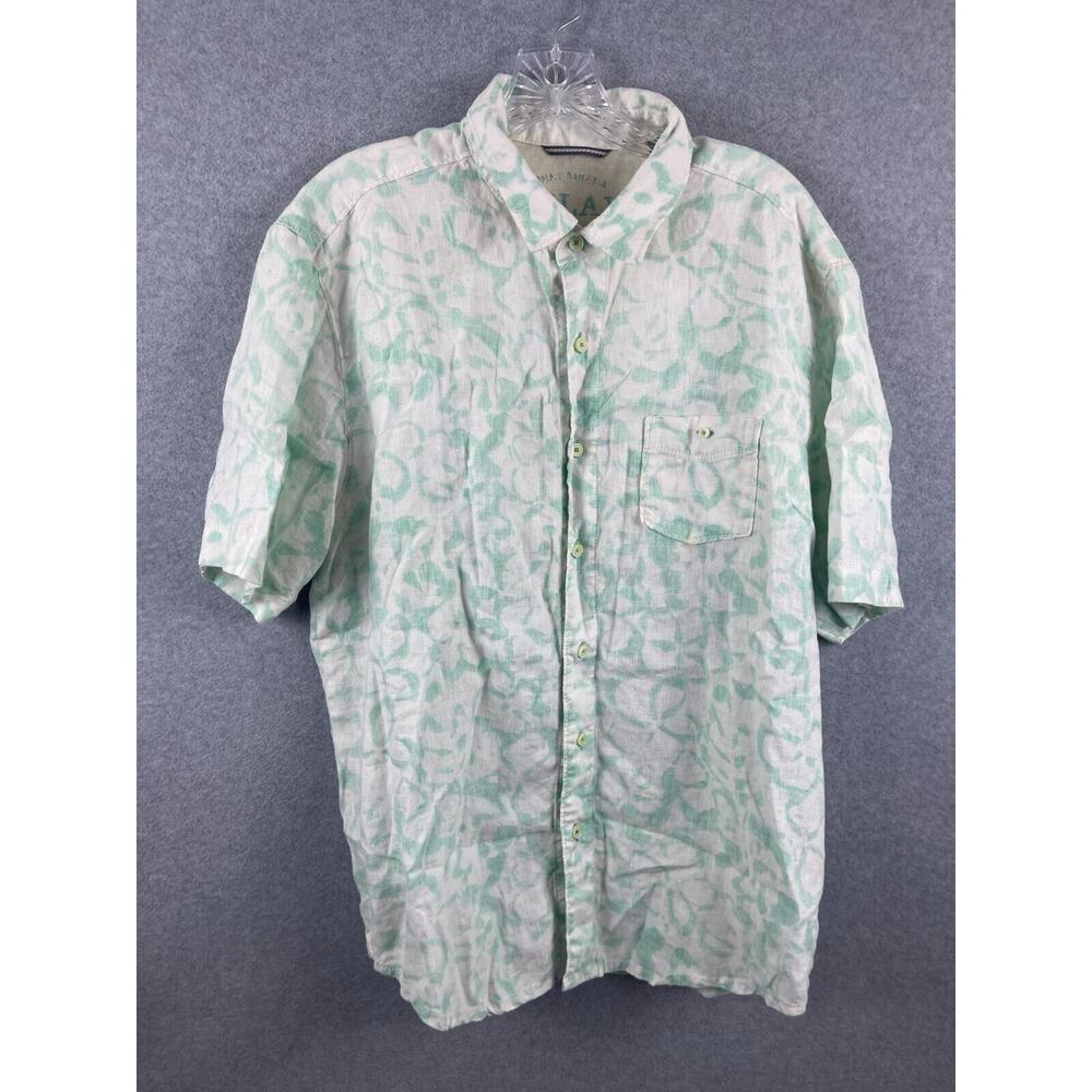 Tommy Bahama Linen Shirt Men's L White Sea Print Short Sleeve Button Up Beach